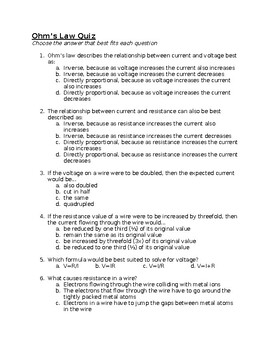 Preview of Ohm's Law Quiz