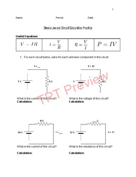 Ohm S Law And Circuit Calculation Practice Problems By Ground State Physics