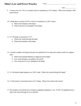 Ohm S Law And Power Equation Practice Worksheet Answers  Livinghealthybulletin
