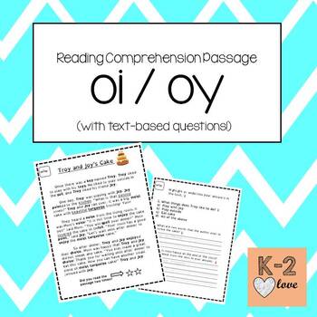 Preview of Oi and Oy Reading Comprehension and Text Based Questions