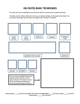 oil pastel techniques worksheet