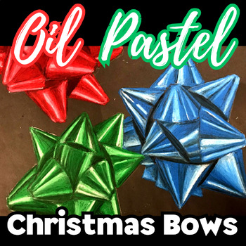 Preview of Oil Pastel Christmas Bow Drawing, Middle/High School Art, Winter Crafts