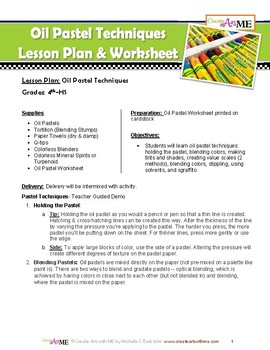 Preview of Oil Pastel Techniques Lesson Plan and Worksheets