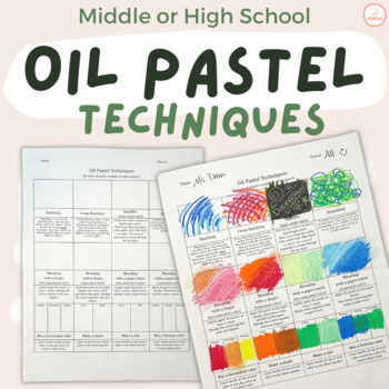 Preview of Oil Pastel Techniques Worksheet - Art Exercise - Skills Handout - Demo Videos