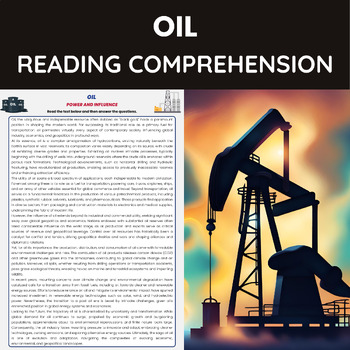 Preview of Oil Reading Comprehension | Non Renewable Energy Sources Fossil Fuel