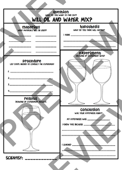 Preview of Oil & Water Science Experiment Graphic Organizer