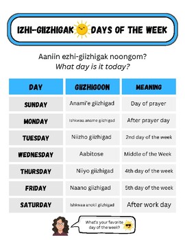 Preview of Ojibwe Days of the Week