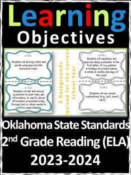 Oklahoma 2nd Grade Learning Objective Cards Reading/ Writing/ Color | B&W