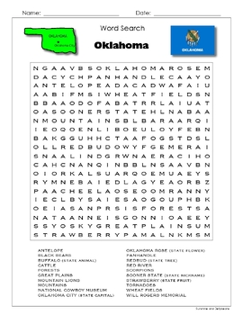 Oklahoma Puzzle BUNDLE Word Search Crossword Activities US States