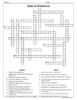 Oklahoma Research Skills Crossword Puzzle U S States Geography