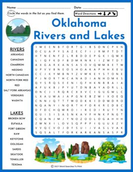 Preview of Oklahoma Rivers and Lakes Word Search Puzzle Worksheet – No Prep Activity