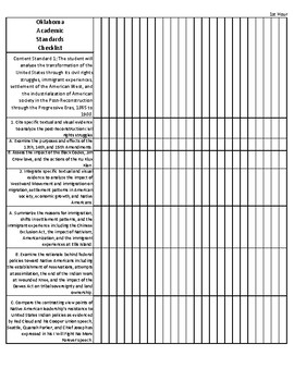Preview of Oklahoma Standard Based Data Collection Sheet-U.S. History Grades 9-12