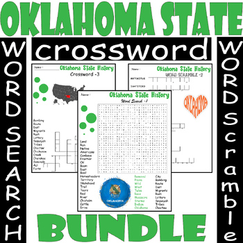 Oklahoma State History WORD SEARCH/SCRAMBLE/CROSSWORD BUNDLE PUZZLES