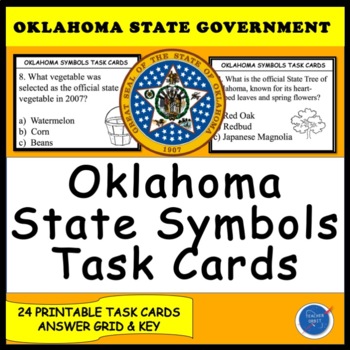 Preview of Oklahoma State Symbols Task Cards (Social Studies State Government Activity)