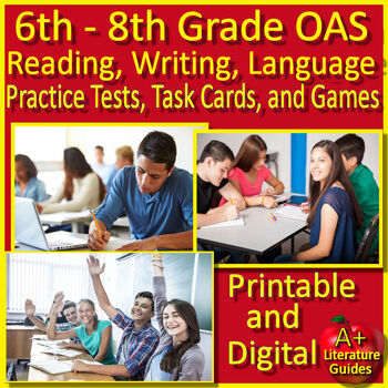 Preview of 6th, 7th and 8th Grade OAS OSTP Reading and Writing Practice Tests, Cards, Games