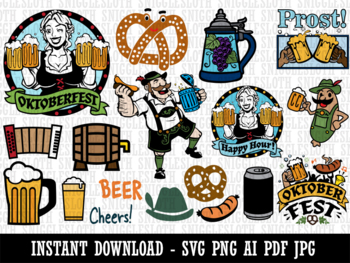 Preview of Oktoberfest Beer Glass Stein Pretzel Clipart Download AI PDF SVG PNG JPG Files