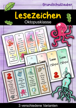 Preview of Oktopus Lesezeichen für die Oktopusklasse - 3 Varianten (Deutsch)