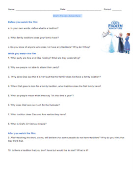 Olaf S Frozen Adventure Movie Guide Questions In English Family Traditions