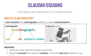 Preview of Olaudah Equiano - Narrative Analysis for ELs & Answer Key