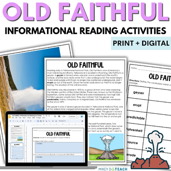 Preview of Old Faithful Geyser Nonfiction Reading Activities - Vocabulary - Landforms