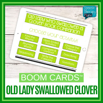 Preview of Old Lady Who Swallowed a Clover BOOM Cards Book Companion | Speech Therapy