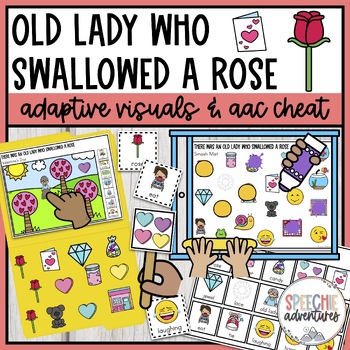 Preview of Old Lady Swallowed a Rose Spring Adaptive Book Visuals & AAC Modeling Handout