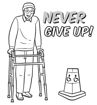 Preview of Old Man Walking Stick Disability People Coloring Page