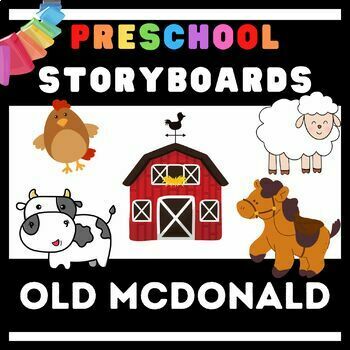 Preview of Old McDonald Song + Story Board Characters, Worksheets + Free Coloring Page