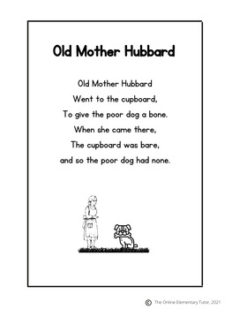 Preview of Old Mother Hubbard Nursery Rhyme Print for Preschool Reading