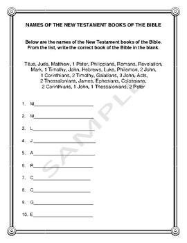 Old & New Testament Books in the Bible - Fill in the Blank Handout