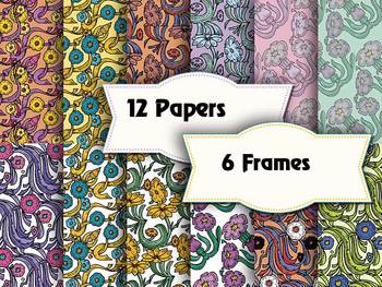 Preview of Old Style Floral Scrapbook Papers & Frames– 12 x 12” Vector PDF - 300 DPI PNGs