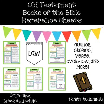 Preview of Old Testament Books of the Bible Reference Sheets. Color and Black and White.