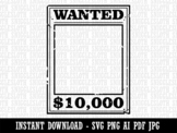 Old Western Wanted Poster Blank Clipart Instant Digital Do
