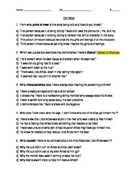 Preview of Old Yeller Questions Houghton Mifflin Journeys