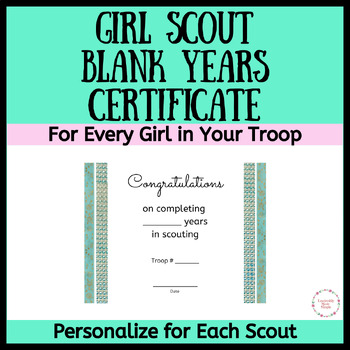 Older Girl Scout Blank Years in Scouting Certificate by Leadership Made ...