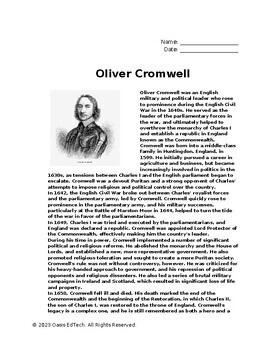 Preview of Oliver Cromwell Worksheet