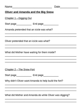 Preview of Oliver and Amanda and the Big Snow Question Packet