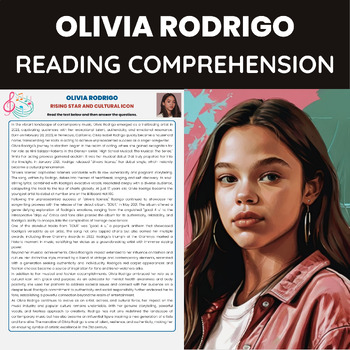 Preview of Olivia Rodrigo Reading Comprehension Worksheet | Pop Music