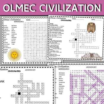 Preview of Olmec Civilization Fun Puzzles ,Word Search And Crosswords