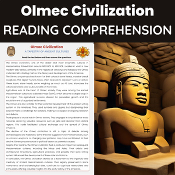 Preview of Olmec Civilization Reading Comprehension | Ancient Mesoamerica Reading