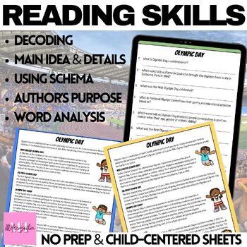 Olympic Day Reading Comprehension Worksheets by Metacognitive Teacher