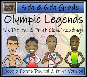 Preview of Olympic Legends Close Reading Activity Bundle Digital & Print | 5th & 6th Grade