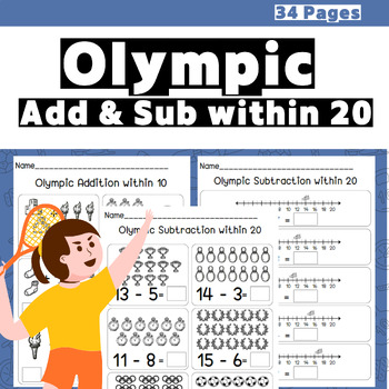 Preview of Olympic Math 2024 Addition & Subtraction within 20 l Summer l Number line