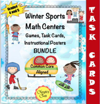 Preview of Winter Olympic Math Task Card Games Bundle for 4th & 5th: Print and Digital