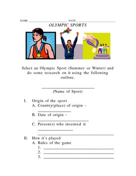 Preview of Olympic Sport Outline and Writing Activity