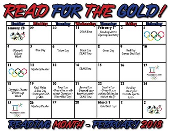 Preview of Olympic Themed Reading Month Calendar & Activity Ideas