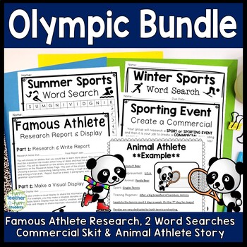 Preview of Olympics Bundle: 5 Resources (Writing, Research, Word Searches, Commercial Skit)