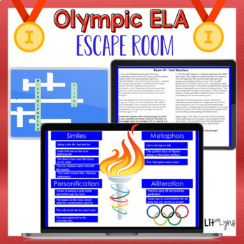 Preview of Olympic-Themed ELA Escape Room - Reading Comprehension - Printable & Digital