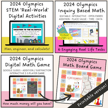 Preview of Paris Olympics 2024 Math Bundle Paris Games Activities Bundle - Grades 3-5