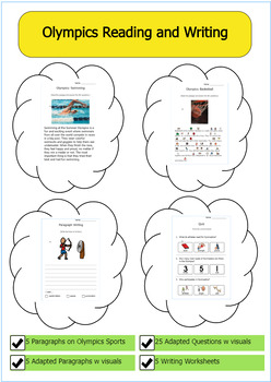 Preview of Olympics Reading Comprehension and Writing with Wh Questions/Visuals